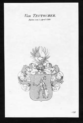 Von Teutscher - Teutscher Wappen Adel coat of arms Kupferstich  heraldry Heraldik