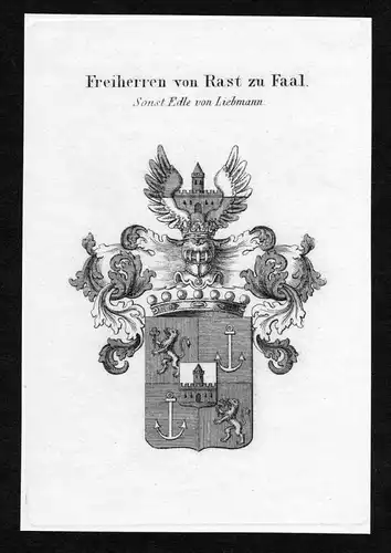 Freiherren von Rast zu Faal - Sonst Edle von Liebmann - Rast Faal Liebmann Wappen Adel coat of arms Kupferstic