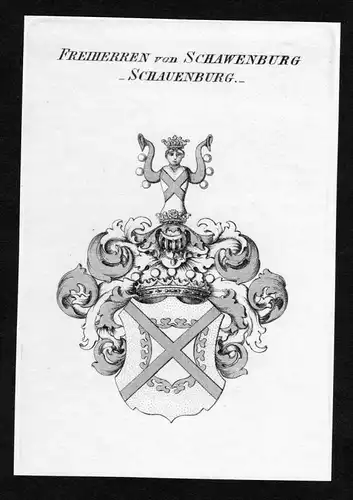 Freiherren von Schawenburg - Schauenburg - - Schauenburg Wappen Adel coat of arms Kupferstich  heraldry Herald
