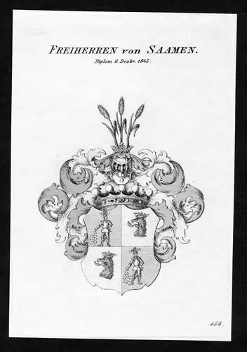 Freiherren von Saamen - Saamen Wappen Adel coat of arms Kupferstich  heraldry Heraldik