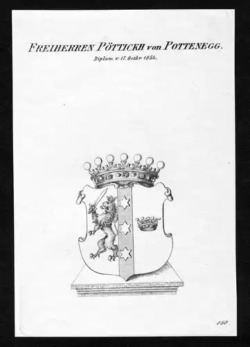 Freiherren Pöttickh von Pottenegg - Pöttickh Poettickh von Pottenegg Wappen Adel coat of arms Kupferstich  h