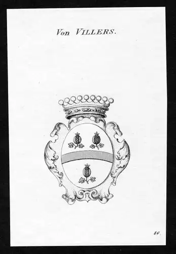 Von Villers - Villers Wappen Adel coat of arms Kupferstich  heraldry Heraldik