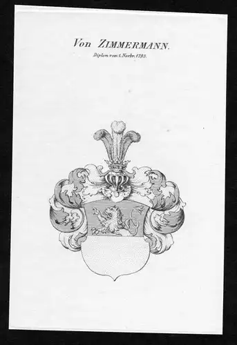 Von Zimmermann - Zimmermann Wappen Adel coat of arms Kupferstich  heraldry Heraldik