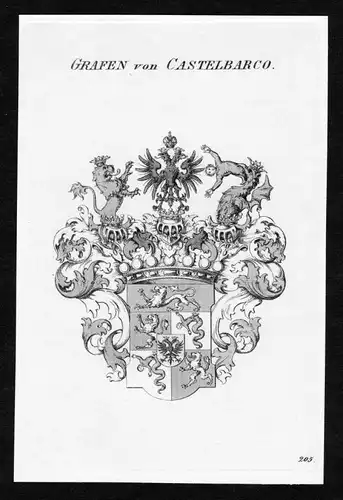 Grafen von Castelbarco - Castelbarco Wappen Adel coat of arms Kupferstich  heraldry Heraldik