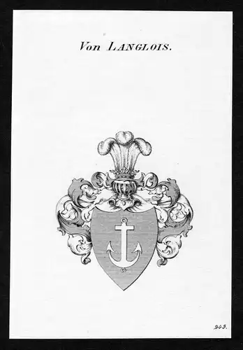 Von Langlois - Langlois Wappen Adel coat of arms Kupferstich  heraldry Heraldik
