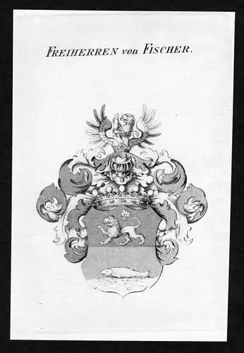 Freiherren von Fischer - Fischer Wappen Adel coat of arms Kupferstich  heraldry Heraldik