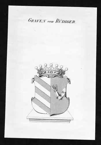 Grafen von Rüdiger - Rüdiger Ruediger Wappen Adel coat of arms Kupferstich  heraldry Heraldik