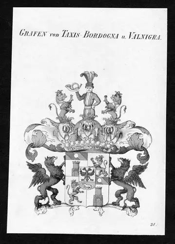 Grafen von Taxis-Bordogna u. Valnigra - Taxis-Bordogna-Valnigra Wappen Adel coat of arms Kupferstich  heraldry