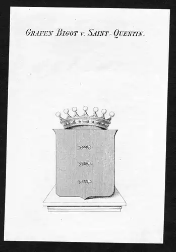 Grafen Bigot v. Saint-Quentin - Bigot de Saint-Quentin Wappen Adel coat of arms Kupferstich  heraldry Heraldik