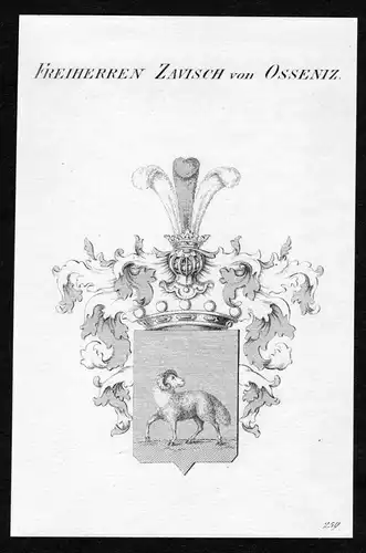 Freiherren Zavisch von Osseniz - Zavisch Zawisch von Ossenitz Wappen Adel coat of arms Kupferstich  heraldry H