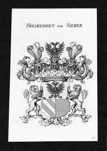 Freiherren von Sieber - Sieber Wappen Adel coat of arms Kupferstich  heraldry Heraldik