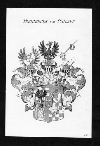 Freiherren von Schlaun - Schlaun Wappen Adel coat of arms Kupferstich  heraldry Heraldik