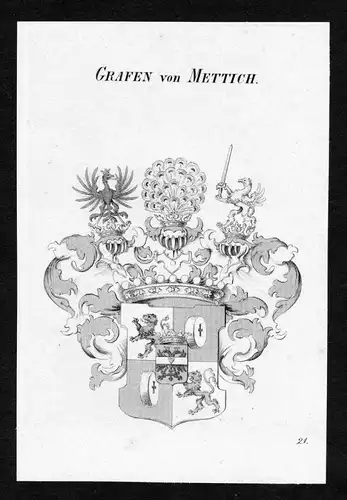 Grafen von Mettich - Mettich Wappen Adel coat of arms Kupferstich  heraldry Heraldik