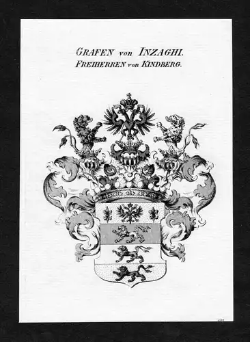 Grafen von Inzaghi - Freiherren von Kindberg - Inzaghi Kindberg Wappen Adel coat of arms Kupferstich  heraldry