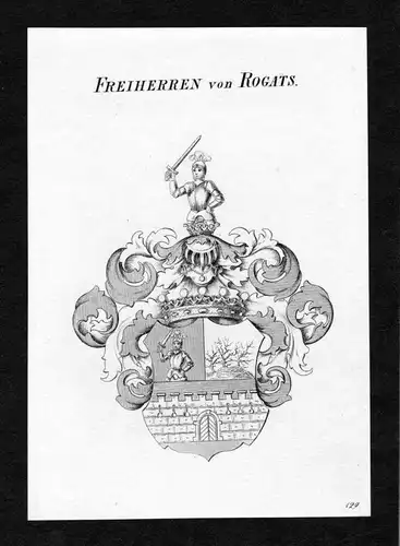 Freiherren von Rogats - Rogats Wappen Adel coat of arms Kupferstich  heraldry Heraldik