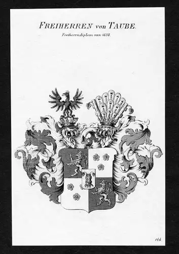 Freiherren von Taube - Taube Wappen Adel coat of arms Kupferstich  heraldry Heraldik