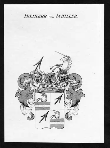 Freiherr von Schiller - Schiller Wappen Adel coat of arms Kupferstich  heraldry Heraldik