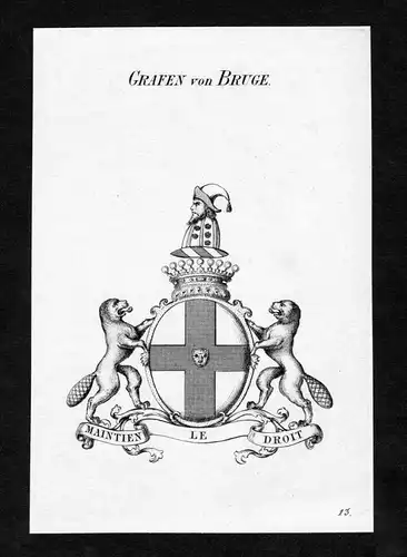 Grafen von Bruge - Bruge Brugge Wappen Adel coat of arms Kupferstich  heraldry Heraldik