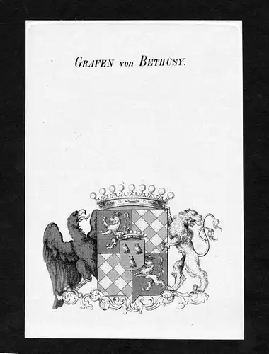 Grafen von Bethusy - Bethusy Wappen Adel coat of arms Kupferstich  heraldry Heraldik