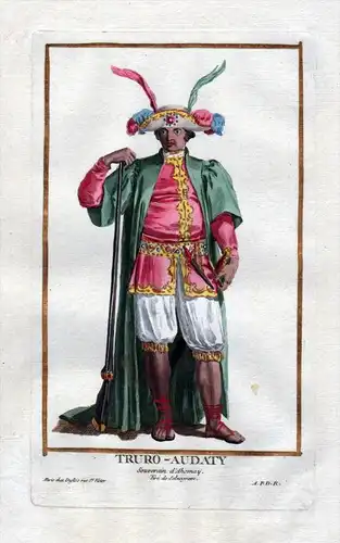 Truro-Audaty Souverain d'Ahomay - Dahomey Africa Truro-Audaty Portrait costumes Kupferstich