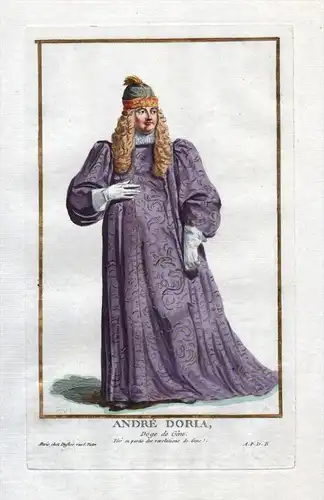 "Andre Doria Doge de Gene" - Andrea Doria Genova Genua Doge Portrait costumes Kupferstich antique print