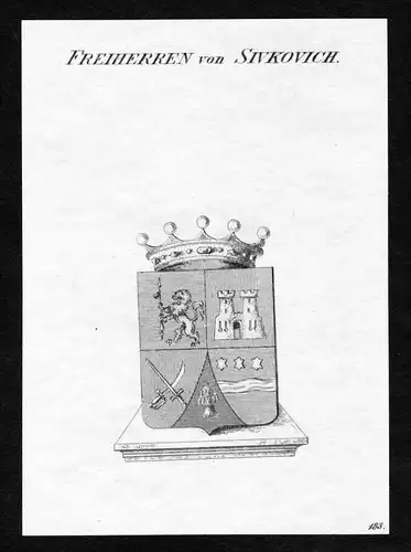 Freiherren von Sivkovich - Sivkovich Wappen Adel coat of arms Kupferstich  heraldry Heraldik