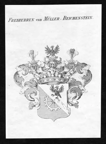 Freiherren von Müller-Reichenstein - Müller Mueller von Reichenstein Wappen Adel coat of arms Kupferstich  h
