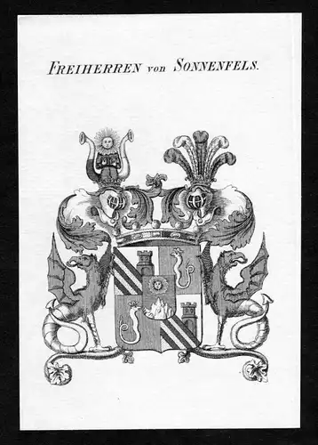 Freiherren von Sonnenfels - Sonnenfels Wappen Adel coat of arms Kupferstich  heraldry Heraldik