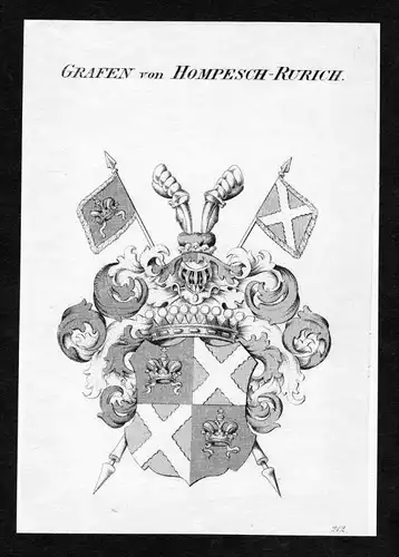 Grafen von Hompesch-Rurich - Hompesch-Rurich Wappen Adel coat of arms Kupferstich  heraldry Heraldik