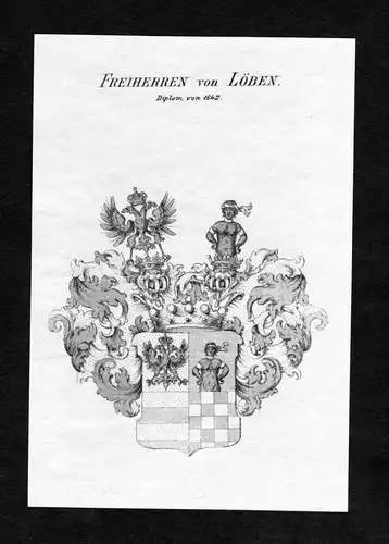 Freiherren von Löben - Loeben Löben Wappen Adel coat of arms Kupferstich  heraldry Heraldik