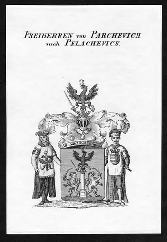 Freiherren von Parchevich auch Pelachevics - Parchevich Wappen Adel coat of arms Kupferstich  heraldry Heraldi