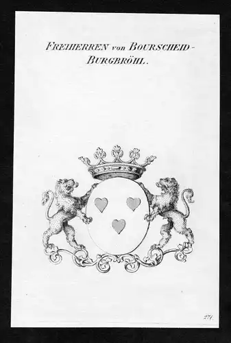 Freiherren von Bourscheid-Burgbröhl - Bourscheid Burgbrohl Wappen Adel coat of arms Kupferstich  heraldry Her