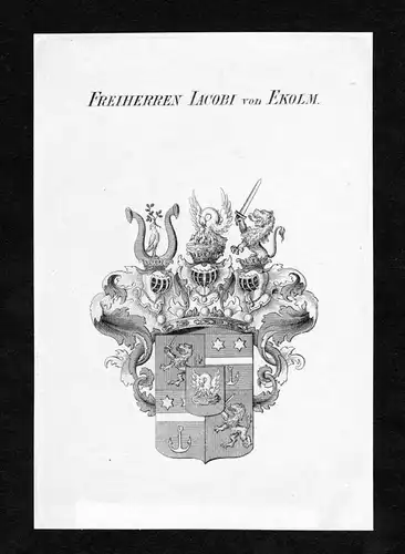 Freiherren Iacobi von Ekolm - Jacobi von Ekholm Wappen Adel coat of arms Kupferstich  heraldry Heraldik