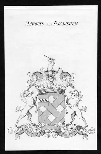 Marquis von Bacquehem - Bacquehem Wappen Adel coat of arms Kupferstich  heraldry Heraldik