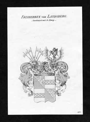 Freiherren von Landsberg - Combiniert mit St. Remy - - Landsberg Remy Wappen Adel coat of arms Kupferstich  he