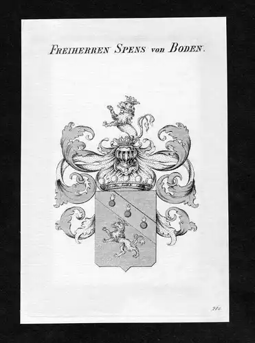 Freiherren Spens von Boden - Spens von Boden Spens-Boden Wappen Adel coat of arms Kupferstich  heraldry Herald