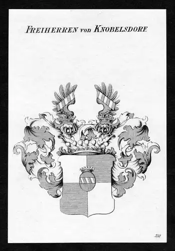 Freiherren von Knobelsdorf - Knobelsdorff Wappen Adel coat of arms Kupferstich  heraldry Heraldik