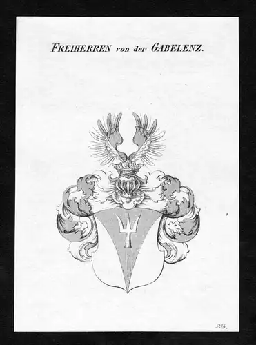 Freiherren von der Gabelenz - Gablenz Wappen Adel coat of arms Kupferstich  heraldry Heraldik