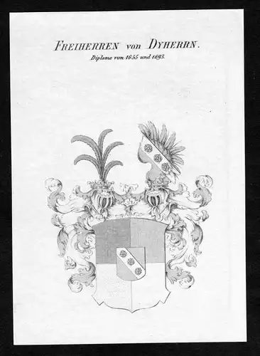 Freiherren von Dyherrn - Dyhrn Dyherrn Wappen Adel coat of arms Kupferstich  heraldry Heraldik