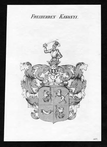 Freiherren Kakonyi - Kakonyi Wappen Adel coat of arms Kupferstich  heraldry Heraldik