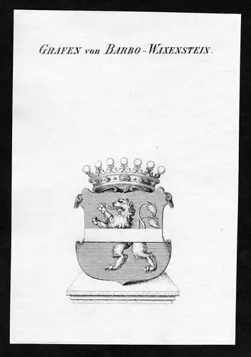 Grafen von Barbo-Waxenstein - Barbo von Waxenstein Wappen Adel coat of arms Kupferstich  heraldry Heraldik