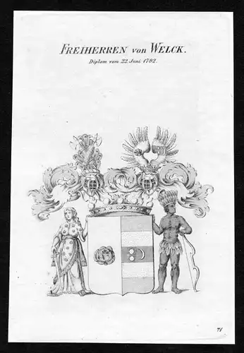 Freiherren von Welck - Welck Wappen Adel coat of arms Kupferstich  heraldry Heraldik