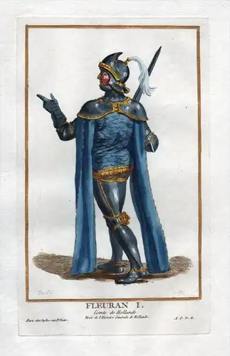 Fleuran I comte de Hollande - Florens I Holland Nederland Portrait costumes Kupferstich