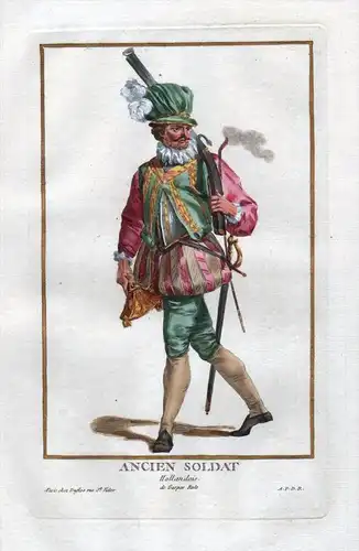 Ancien Soldat Hollandois - Holland Nederland soldier Militaria Portrait costumes Kupferstich
