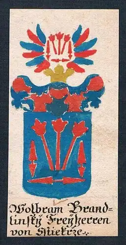 Wolbram Brandlinsky Freyherren von Sstiekrze - Brandlinsky Sekrs Böhmen Manuskript Wappen Adel coat of arms h