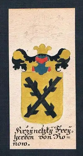 Krzynetzky Freyherren von Ronow - Krzinecky Ronow Böhmen Manuskript Wappen Adel coat of arms heraldry Heraldi