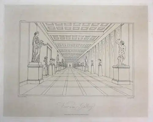 "View in the Gallery" - Galleria degli Uffizi Firenze veduta stampa antique print acquaforte
