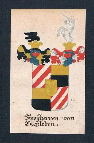 Freyherren von Bleyleben - Bleyleben Bleileben Manuskript Wappen Adel coat of arms heraldry Heraldik