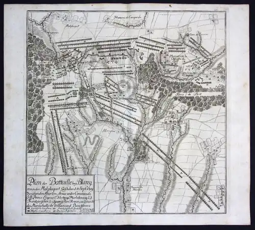 "Plan der Battaille bey Blaregnies oder Malplaquet, Geschehen d. 11 Sept: 1709" - bataille de Malplaquet plan gravure Ku