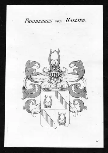 Freiherren von Halling - Halling Wappen Adel coat of arms Kupferstich  heraldry Heraldik
